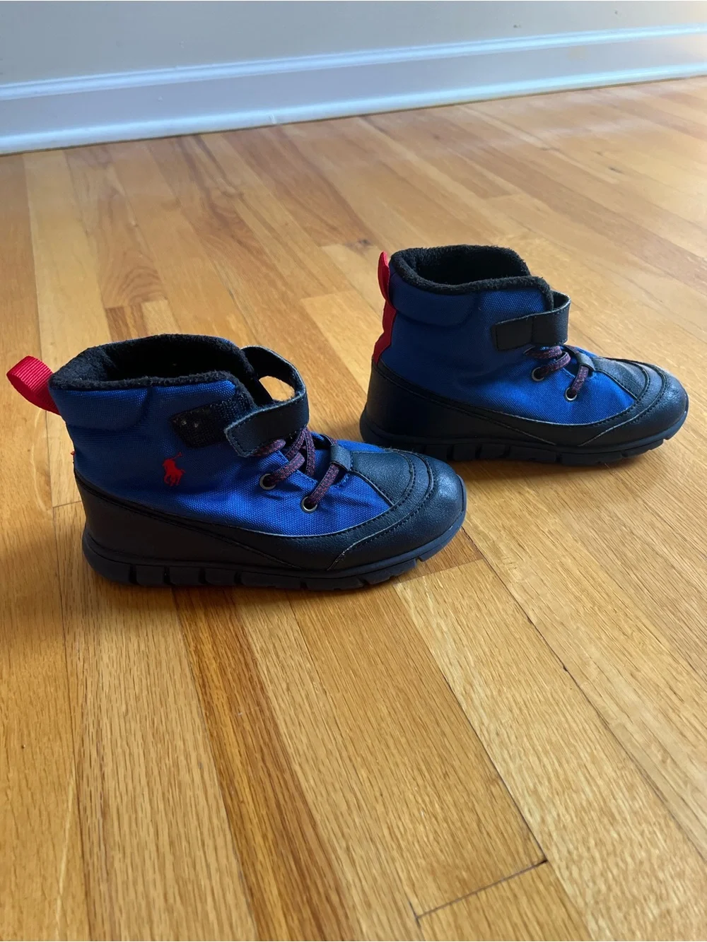 Polo by Ralph Lauren Kids Blue & Black With Red Polo/ Pony Winter Boots size 13Y